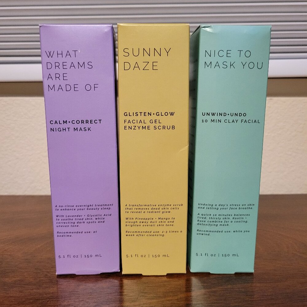 NEW Sun and Moon Night Mask, Facial Gel Enzyme Scrub, and 10 min Clay Facial